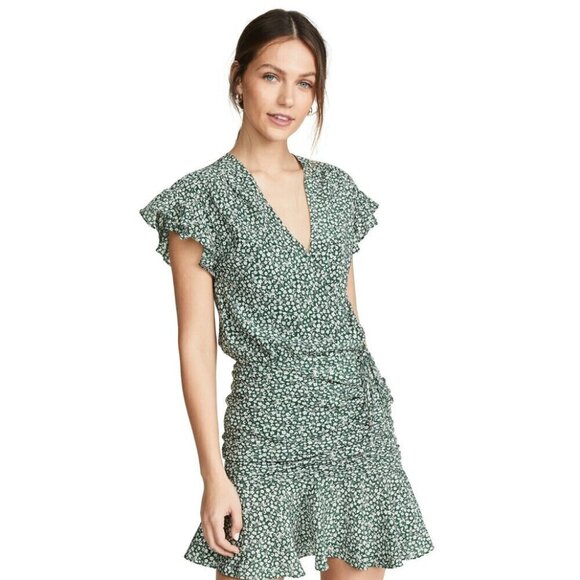 VERONICA BEARD Marla Forest Green Ruched Silk Dress - Picture 4 of 11